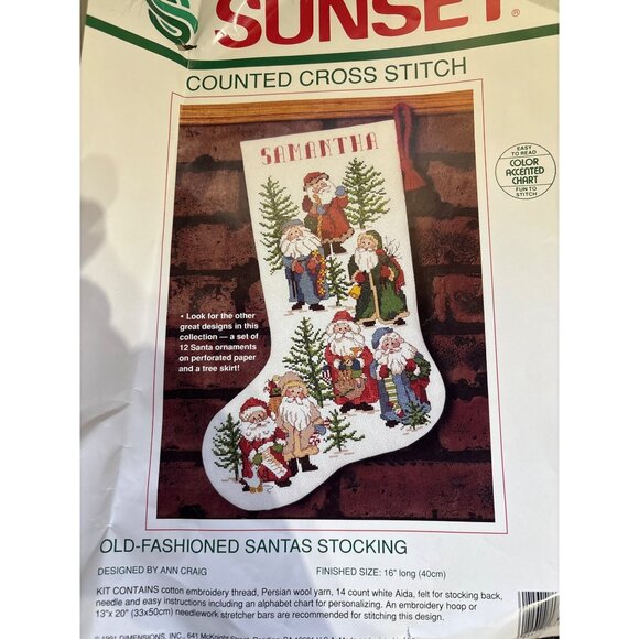 Old-Fashioned Santas Stocking Cross Stitch Kit 16" Sunset Counted Set - Picture 1 of 5